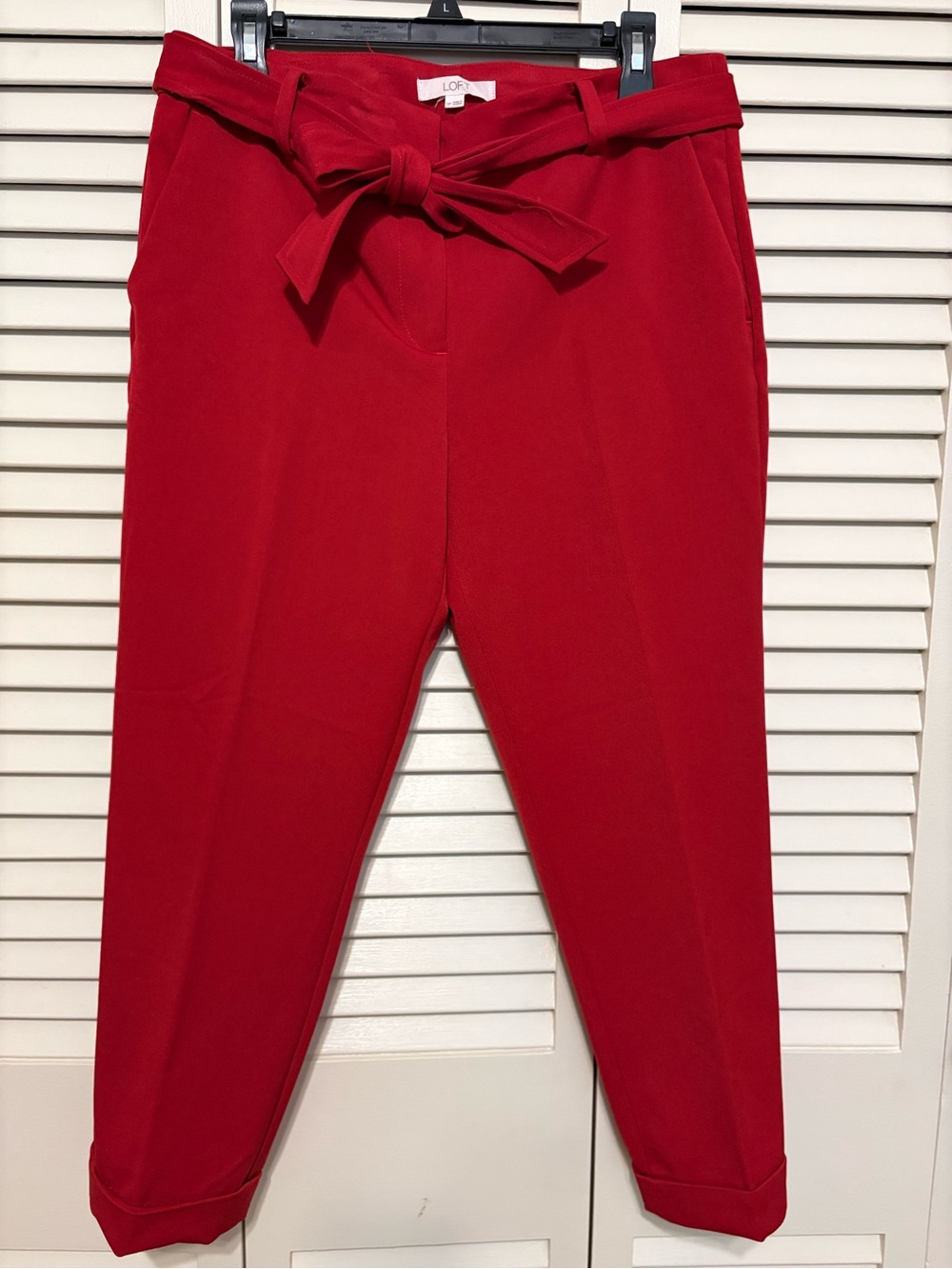 LOFT Red Tie-Waist Ankle Pants